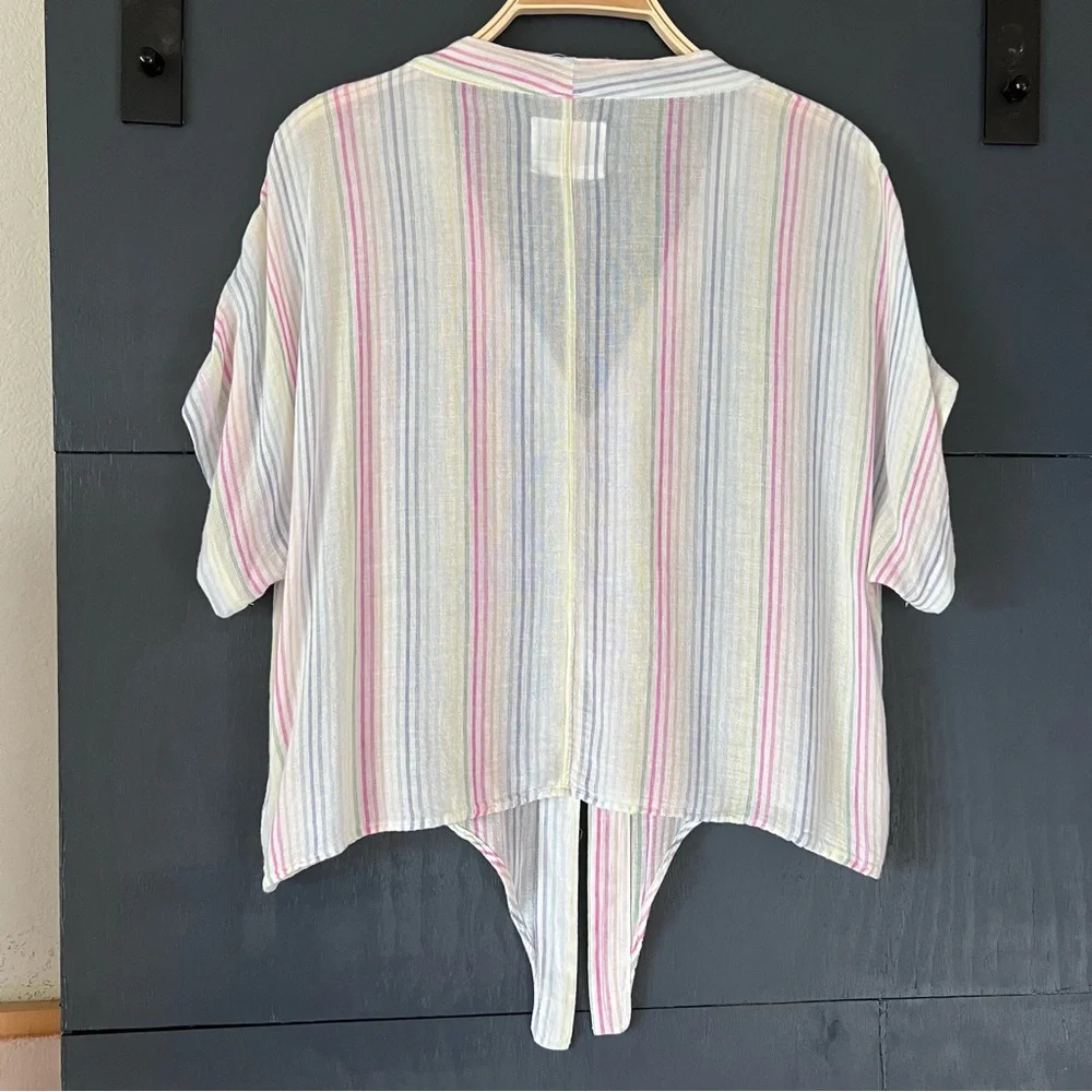 RAILS Thea Isla Striped Tie Front Shirt Size Medium Cream/pink/blue EUC| - Picture 3 of 7
